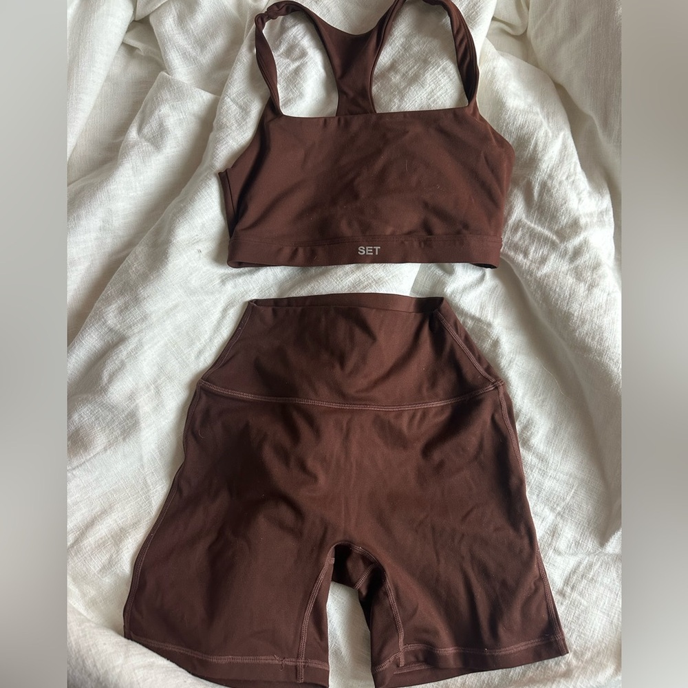 SET Active Brown Sports Bra and Shorts
